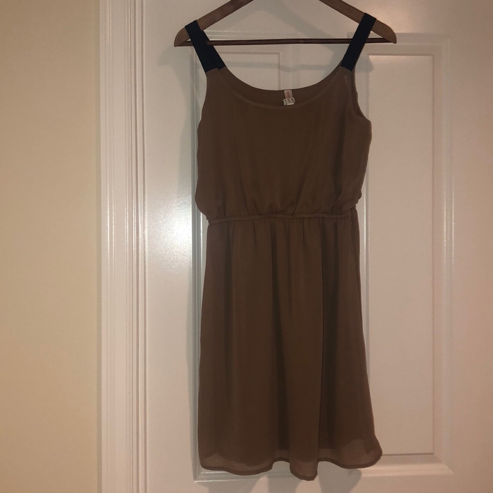 women’s nude sheer dress with blue stretchy straps